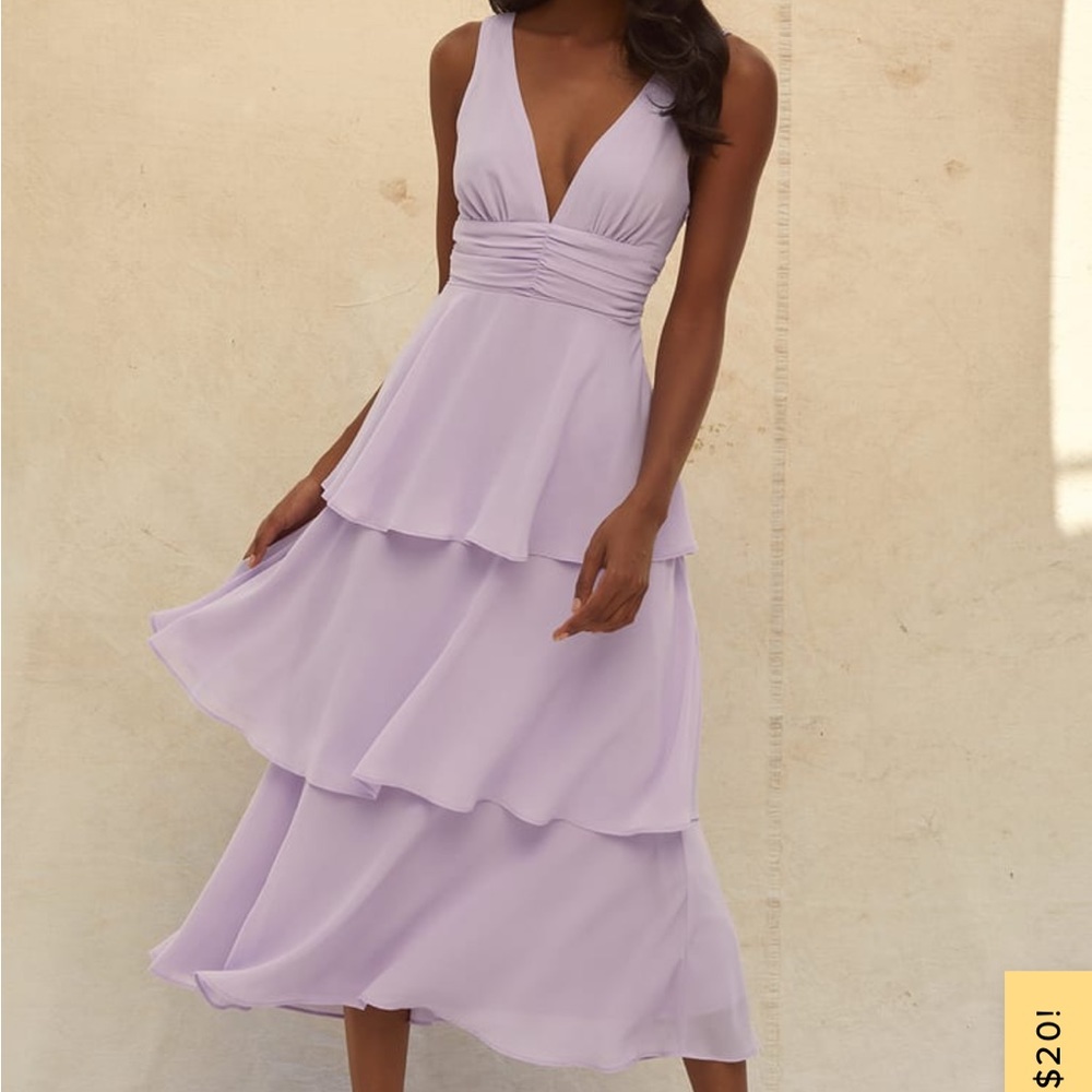 Lulus Celebration Time Lavender Sleeveless Tiered Midi Dress